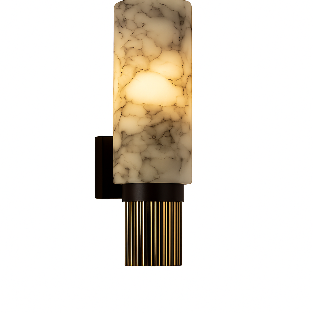 Roma Lux – Marmeren Wandlamp met Messing Detail | Klassiek-Chique Muurverlichting | E27 Fitting | Voor Woonkamer, Slaapkamer of Hal | Zukasa Collectie