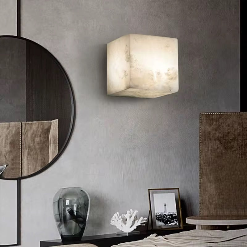Marbula Cube – Luxe Marmeren Wandlamp | Vierkante LED Muurverlichting voor Woonkamer, Slaapkamer en Hotelinterieur