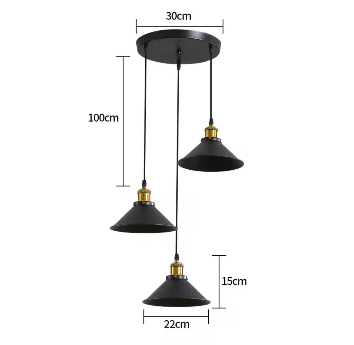 Aurum Triventi – Industriële Hanglamp Zwart & Goud (3-Lichts)