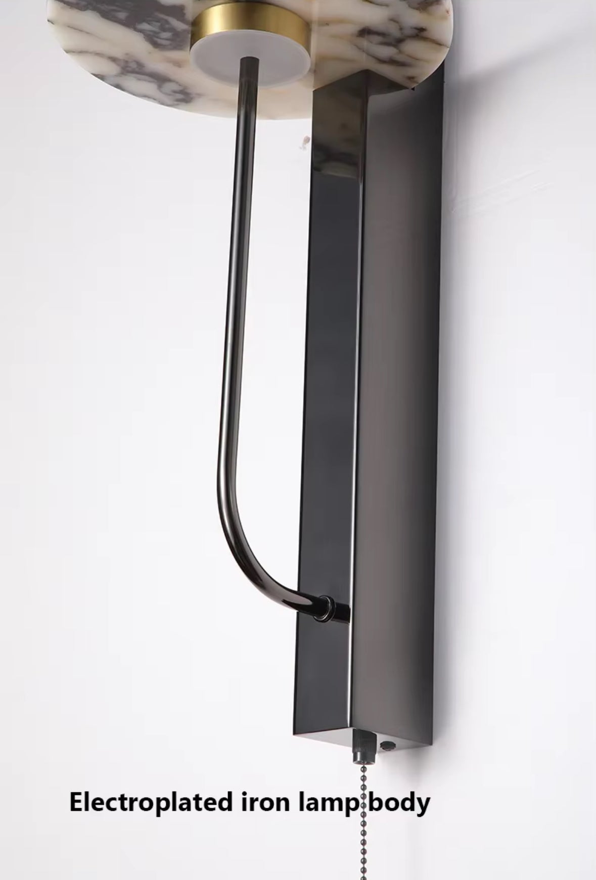 Luxe Moderne Wandlamp ‘Siena’ – Marmeren Sfeerverlichting met Trekkoord & Zwart Metalen Behuizing