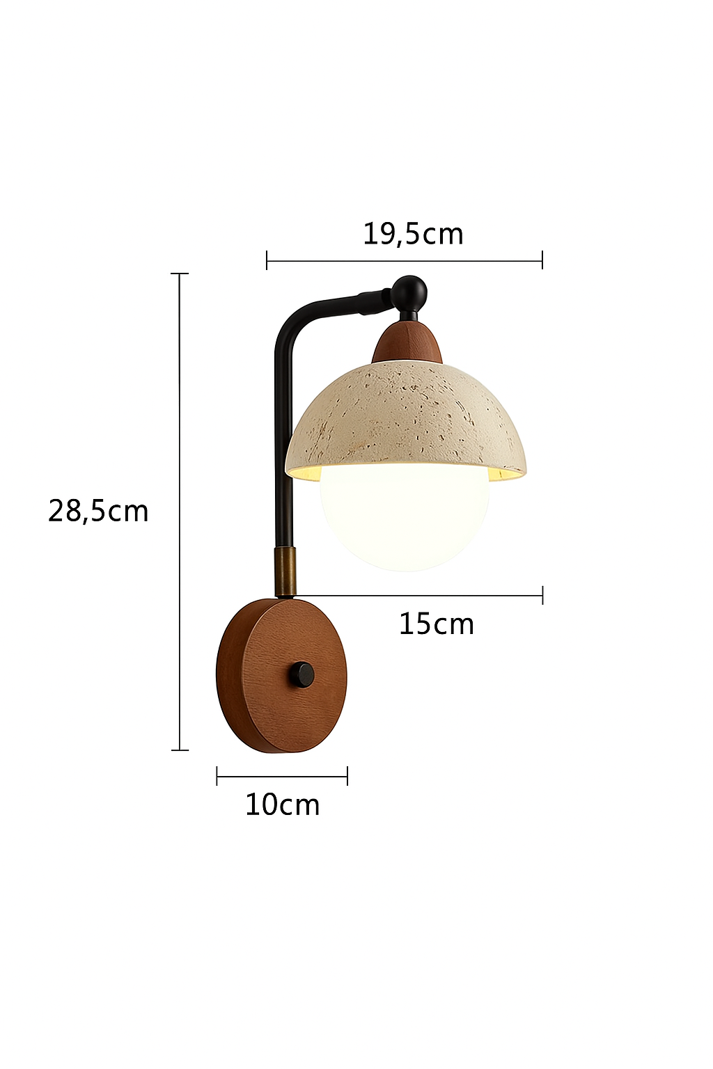 Valluna – Luxe Wandlamp van Travertijn en Hout met 180° Draaibare Kop