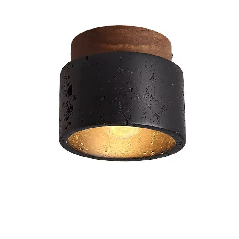 Luma Nero – Industriële Plafondlamp van Beton en Walnoothout