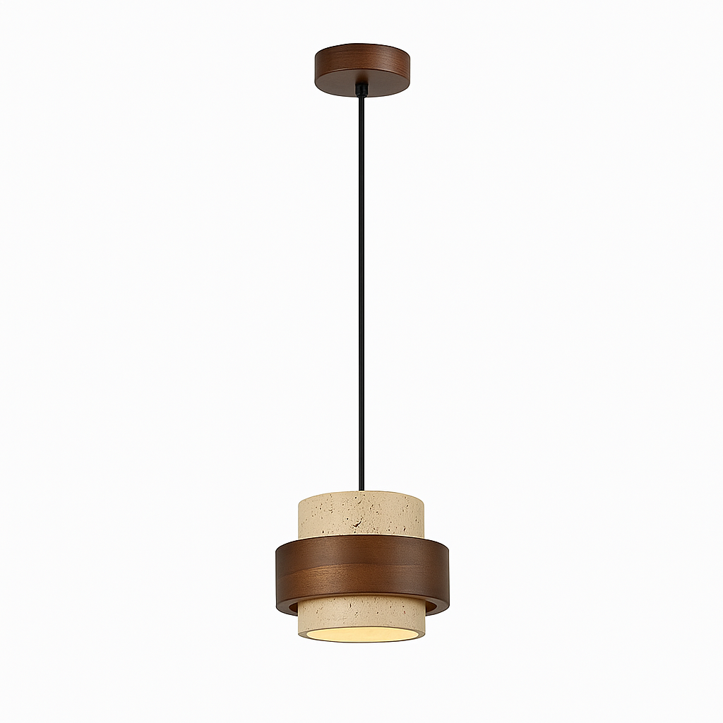 Beiroet Hanglamp – Marmerlook & Houtaccent – Ø17cm