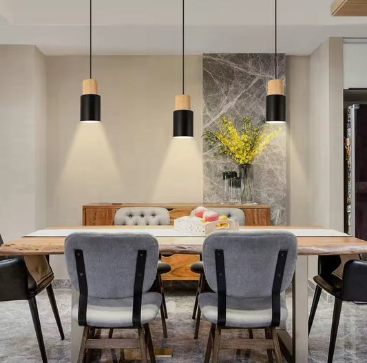 Oslo Noir – Scandinavische Hanglamp Hout & Zwart Metaal (E27)