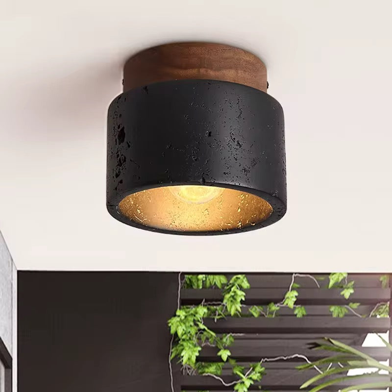 Luma Nero – Industriële Plafondlamp van Beton en Walnoothout