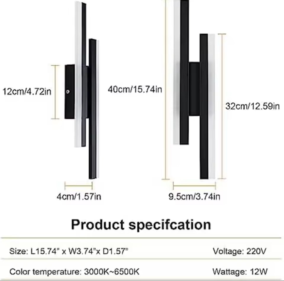 Linea Nero – Zwarte LED Wandlamp met 3 Lichtkleuren | 16W | 40cm | Voor in Huis