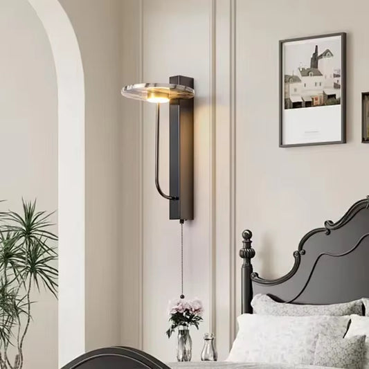 Luxe Moderne Wandlamp ‘Siena’ – Marmeren Sfeerverlichting met Trekkoord & Zwart Metalen Behuizing