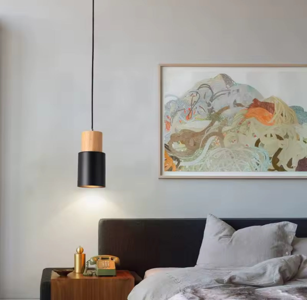 Oslo Noir – Scandinavische Hanglamp Hout & Zwart Metaal (E27)