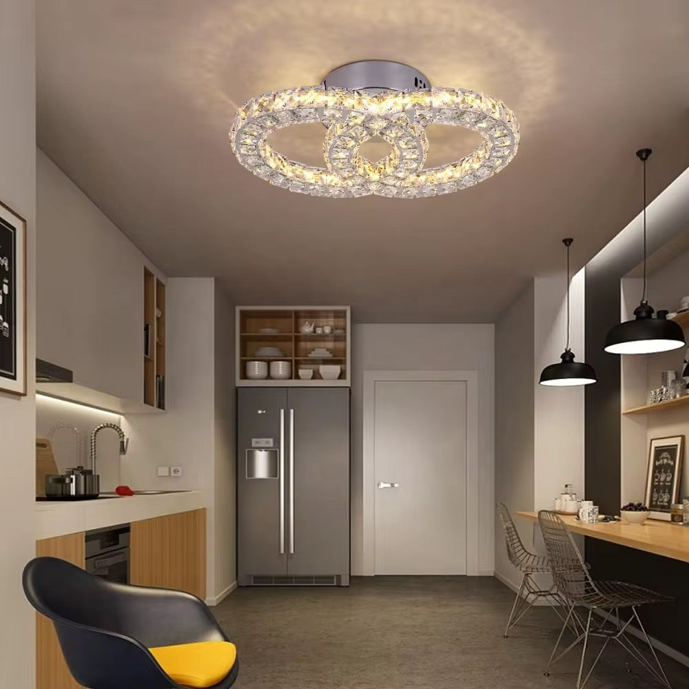 LussoLuce Kristallen Plafondlamp – Moderne LED Plafondverlichting met Ringdesign en Dimbare Functie