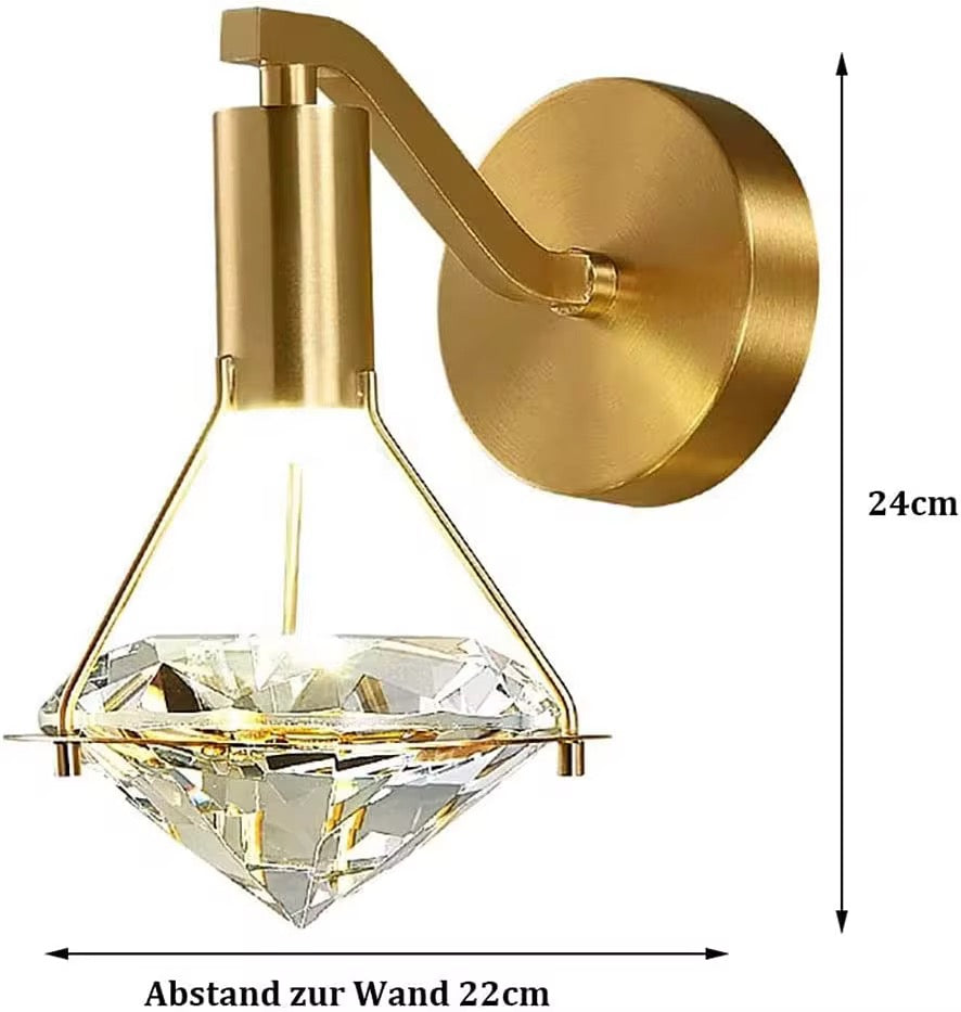 Diamond Luxe Wandlamp – Gouden Wandverlichting met Kristal | 24x22 cm | Hotel Chique Design