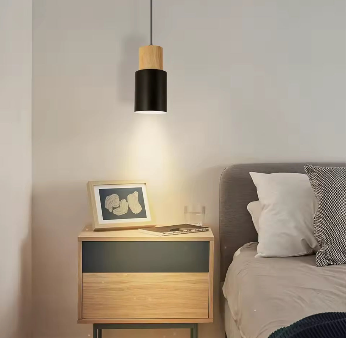 Oslo Noir – Scandinavische Hanglamp Hout & Zwart Metaal (E27)
