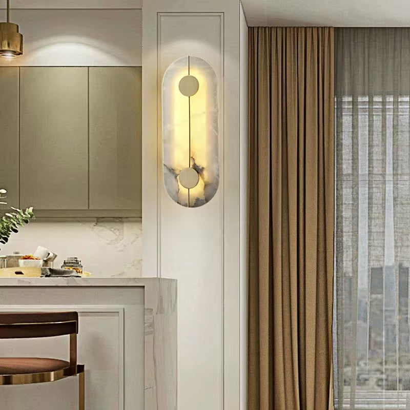 Linea Luce – Verticale Wandlamp van Marmer & Koper | Luxe LED Muurverlichting 42,5 cm | Designlamp voor Hal, Woonkamer of Trapwand | Zukasa Collectie