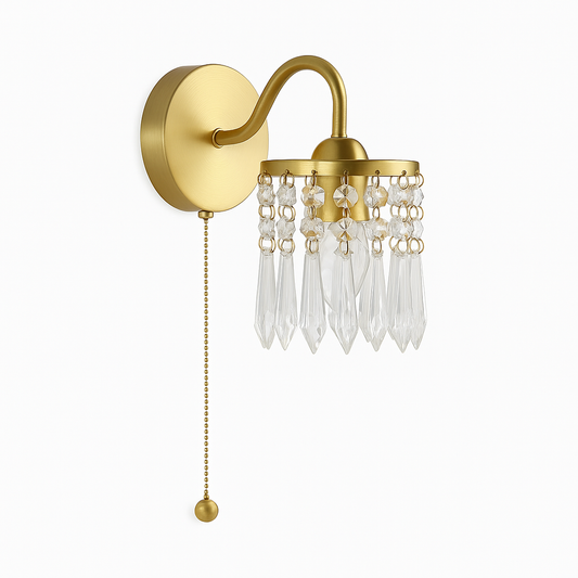Lumineux Éclat Royale – Luxe Wandlamp met Gouden Armatuur en Kristallen Sluier