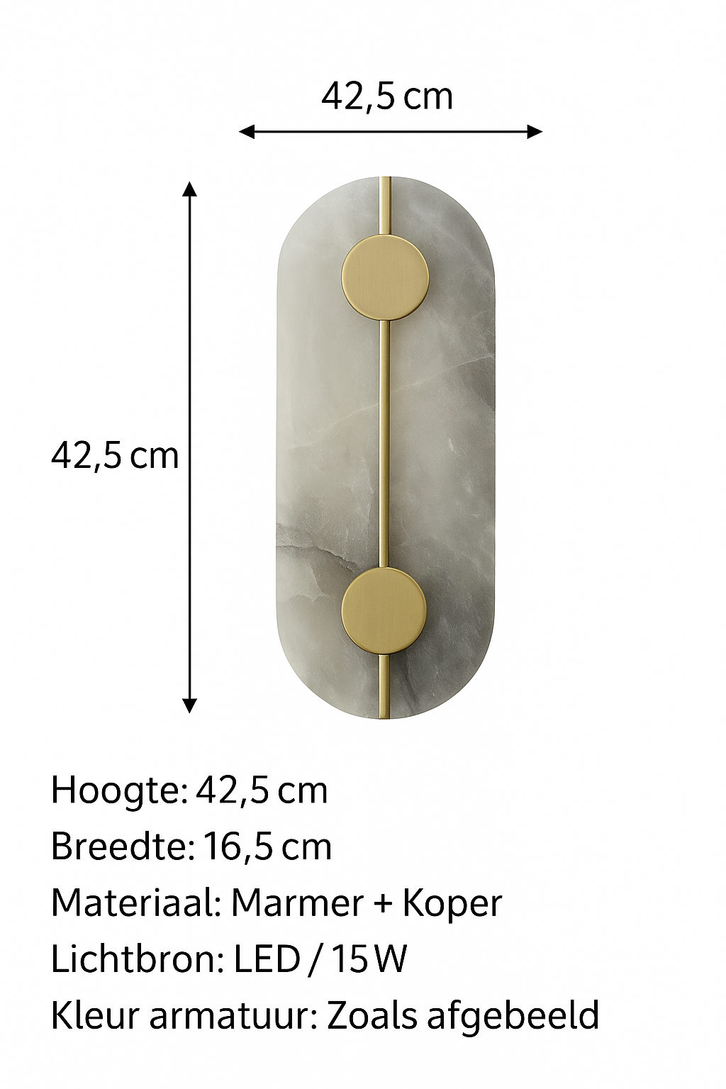 Linea Luce – Verticale Wandlamp van Marmer & Koper | Luxe LED Muurverlichting 42,5 cm | Designlamp voor Hal, Woonkamer of Trapwand | Zukasa Collectie