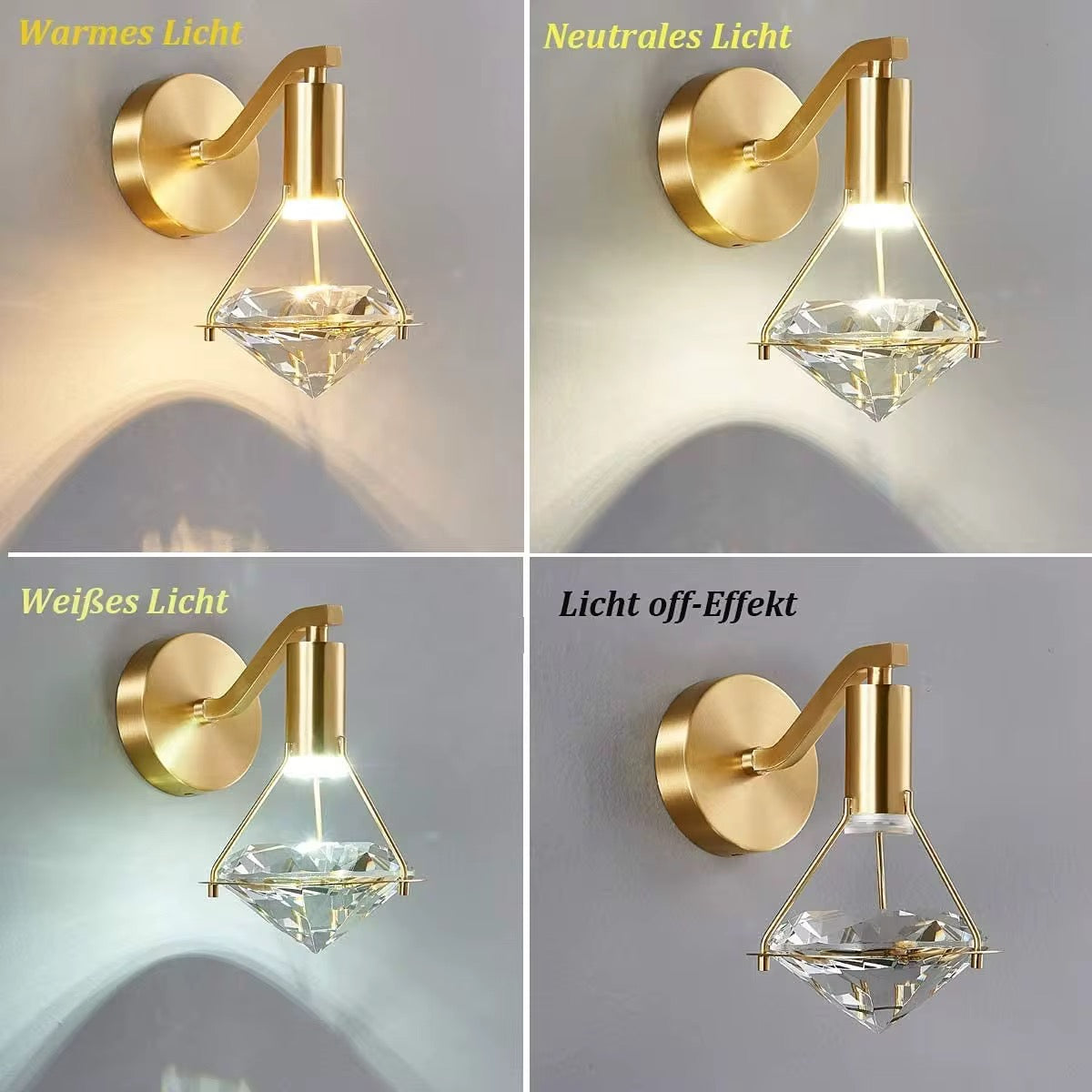 Diamond Luxe Wandlamp – Gouden Wandverlichting met Kristal | 24x22 cm | Hotel Chique Design