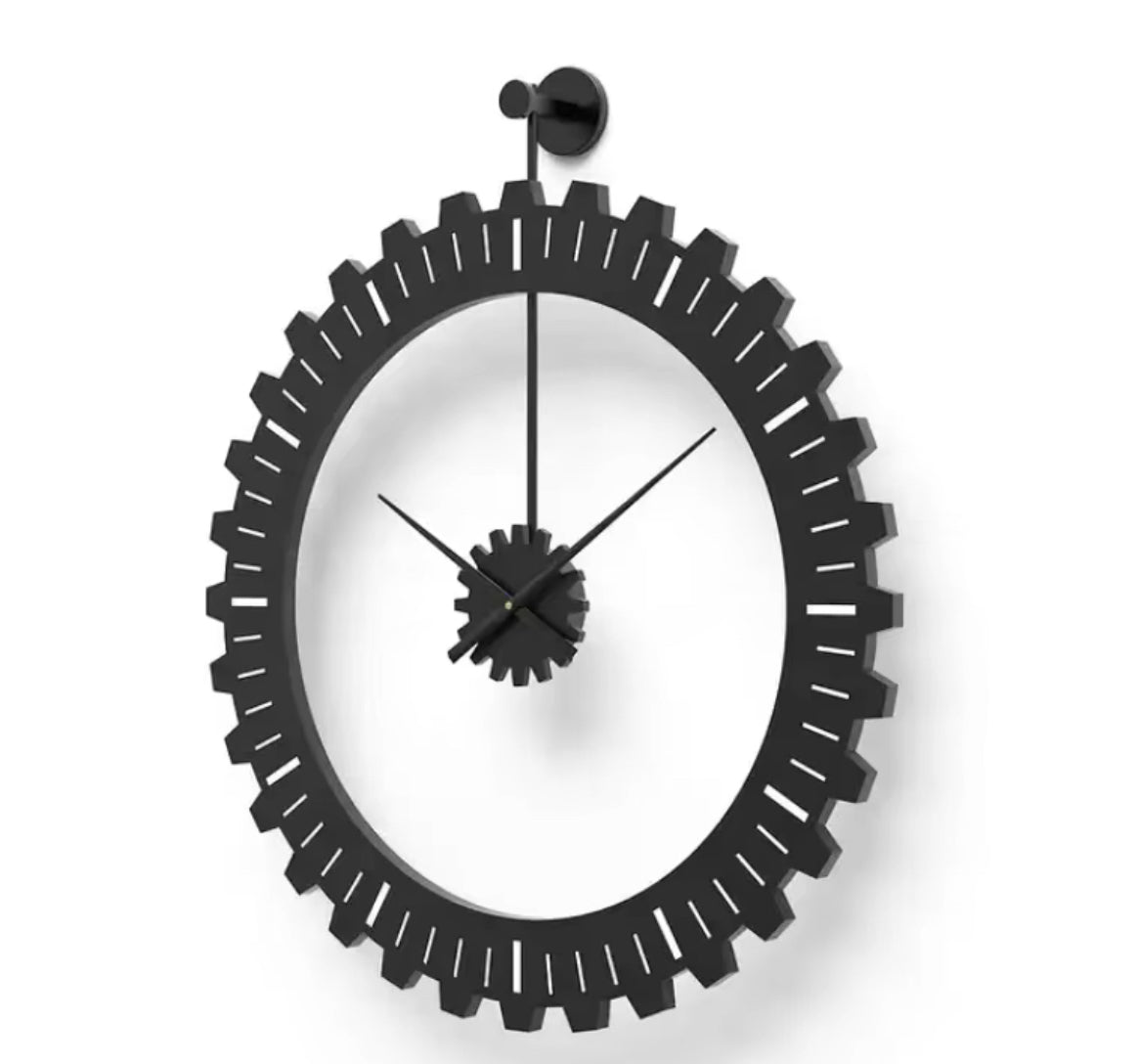 Kyros Black – Industriële Tandwiel Wandklok (Ø50 cm)