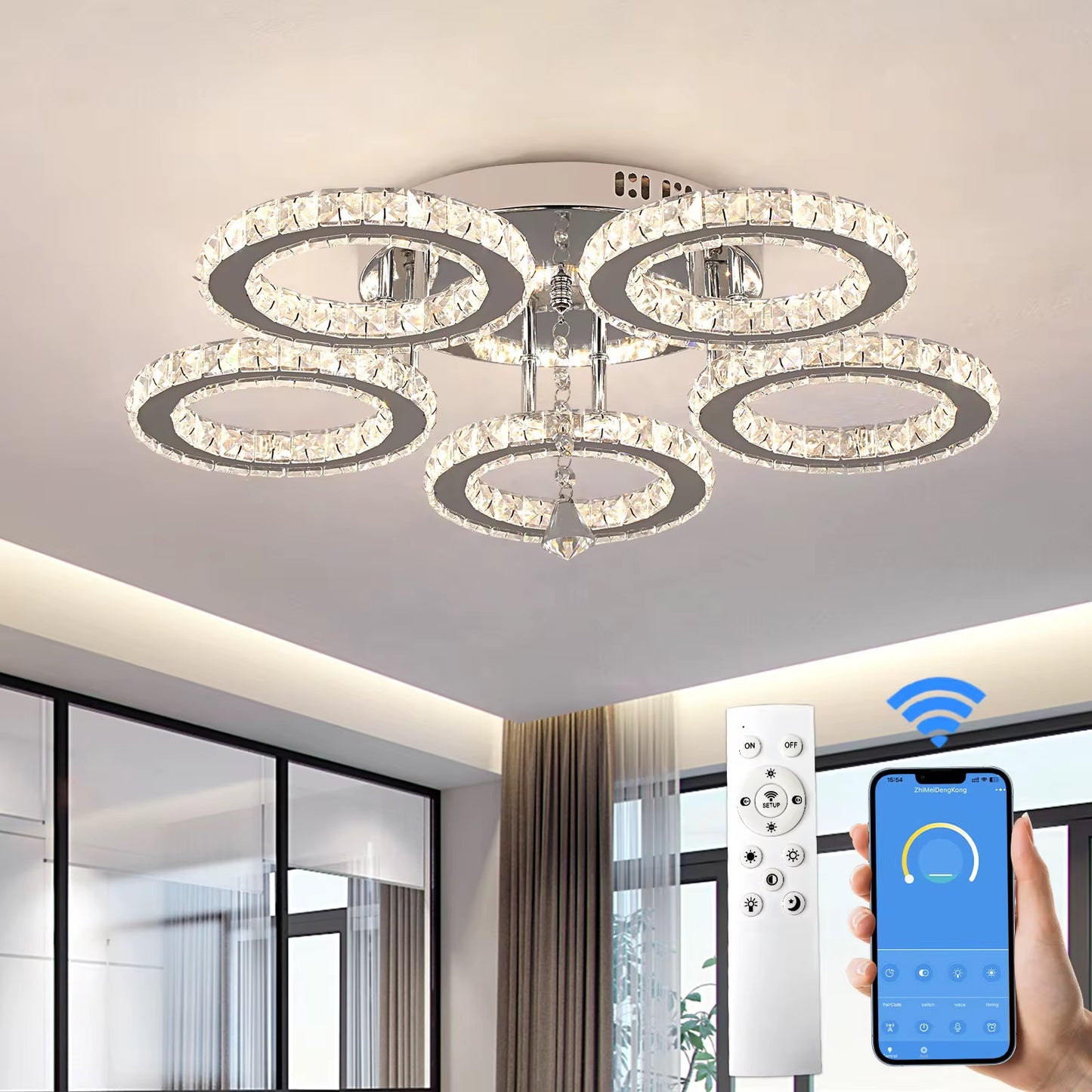 Luceo Luxe LED Plafondlamp met Kristalringen – Moderne Designlamp voor Woonkamer