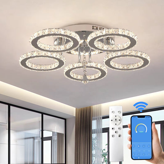 Luceo Luxe LED Plafondlamp met Kristalringen – Moderne Designlamp voor Woonkamer