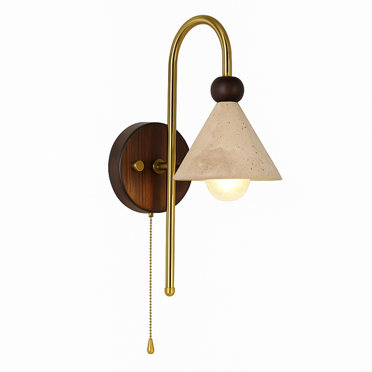 Wandlamp Terra Luxe – Betonlook & Walnootdesign met Messing Boog