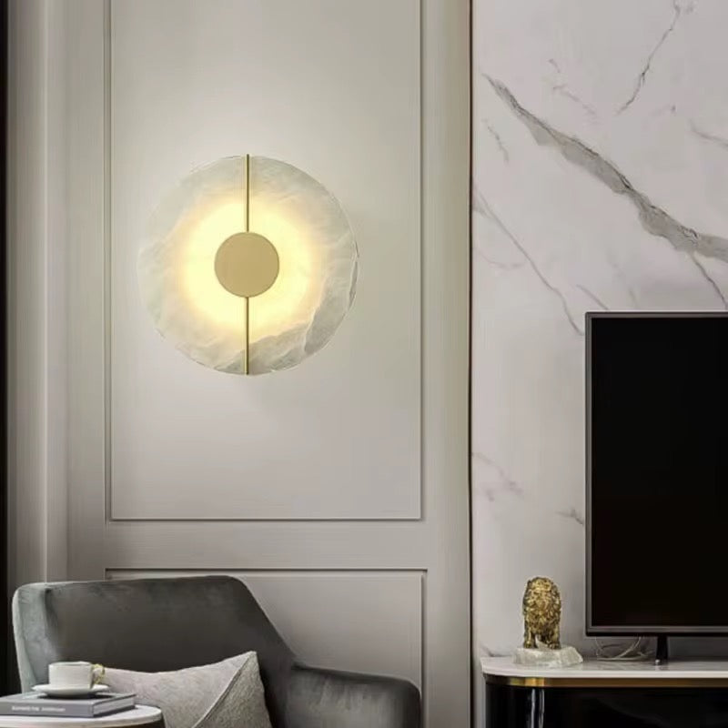 "Halo Stone – Luxe LED Wandlamp Rond | Goud & Marmerlook | Voor Woonkamer, Hal, Slaapkamer