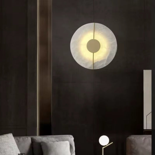 "Halo Stone – Luxe LED Wandlamp Rond | Goud & Marmerlook | Voor Woonkamer, Hal, Slaapkamer