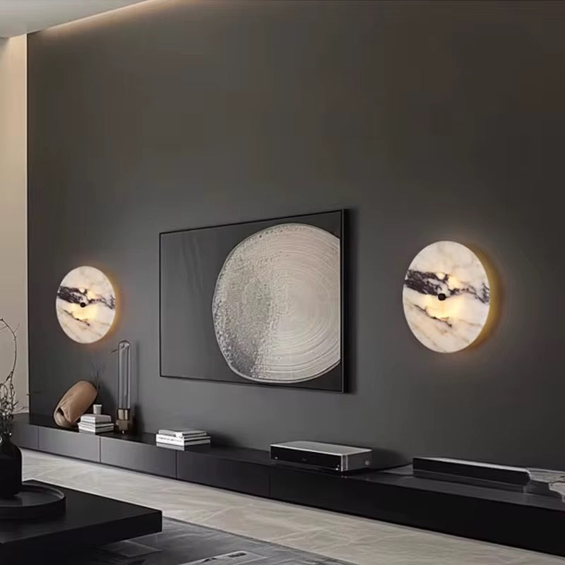 Luna Pietra – Ronde Wandlamp met Marmerlook | Ø30 cm | Design LED Muurverlichting | Voor Woonkamer, Hal of Slaapkamer | Zukasa Collectie