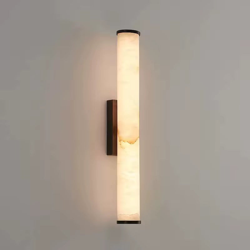 LumaCyl Luxe Marmeren Wandlamp Verticaal – Moderne Koper & Marmer LED Wandverlichting 60cm | Warm Wit Licht voor Woonkamer, Badkamer of Hal