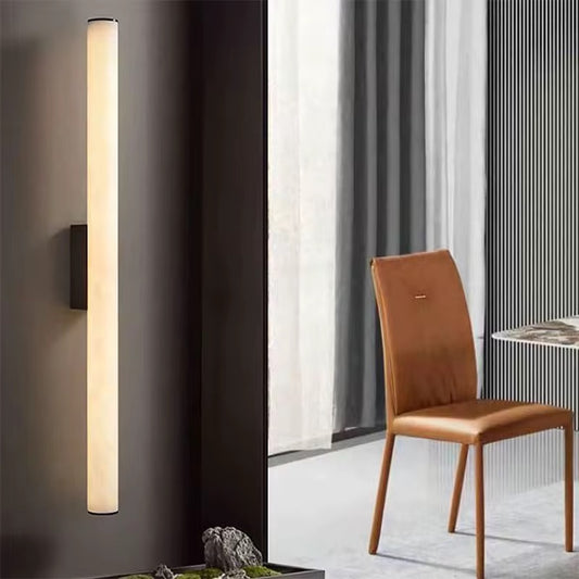 LumaCyl Luxe Marmeren Wandlamp Verticaal – Moderne Koper & Marmer LED Wandverlichting 60cm | Warm Wit Licht voor Woonkamer, Badkamer of Hal