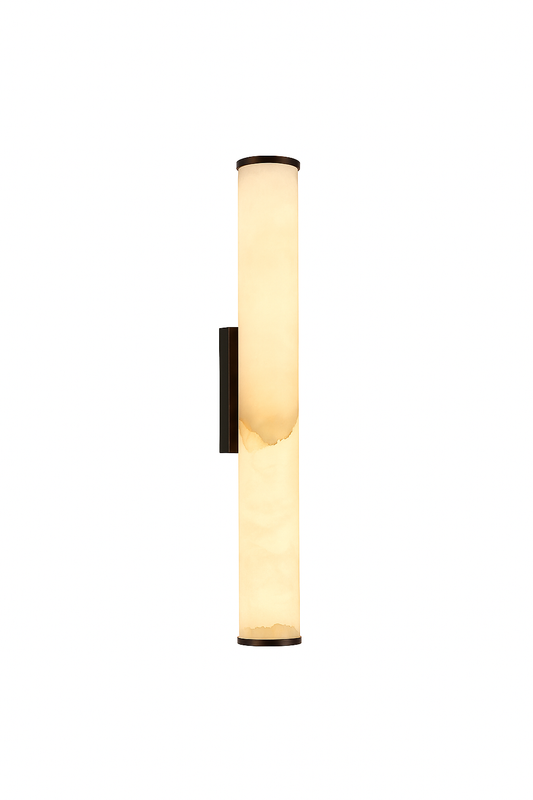 LumaCyl Luxe Marmeren Wandlamp Verticaal – Moderne Koper & Marmer LED Wandverlichting 60cm | Warm Wit Licht voor Woonkamer, Badkamer of Hal