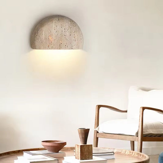 Travertino Luxe Wandlamp – Halfronde Natuurlijke Travertijn Sfeerverlichting voor Woonkamer, Gang of Hotel