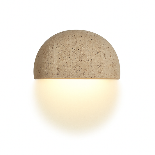 Travertino Luxe Wandlamp – Halfronde Natuurlijke Travertijn Sfeerverlichting voor Woonkamer, Gang of Hotel