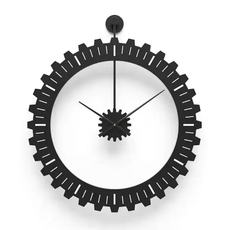 Kyros Black – Industriële Tandwiel Wandklok (Ø50 cm)