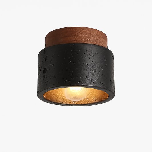 Luma Nero – Industriële Plafondlamp van Beton en Walnoothout